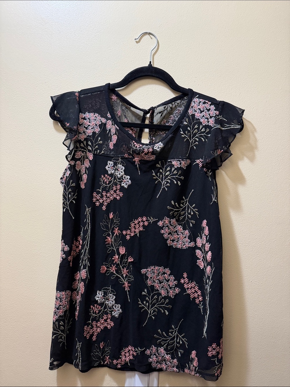 Maurices Black Floral Ruffle Camisole